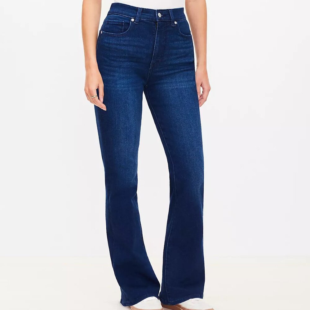 LOFT Curvy High Rise Slim Flare Jeans in Dark Wash